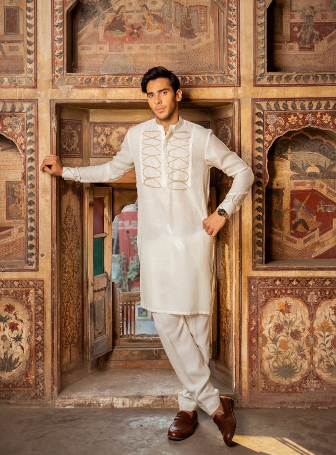Poly-Cotton Blend Kamiz & Trouser with Jute Strings Detailing