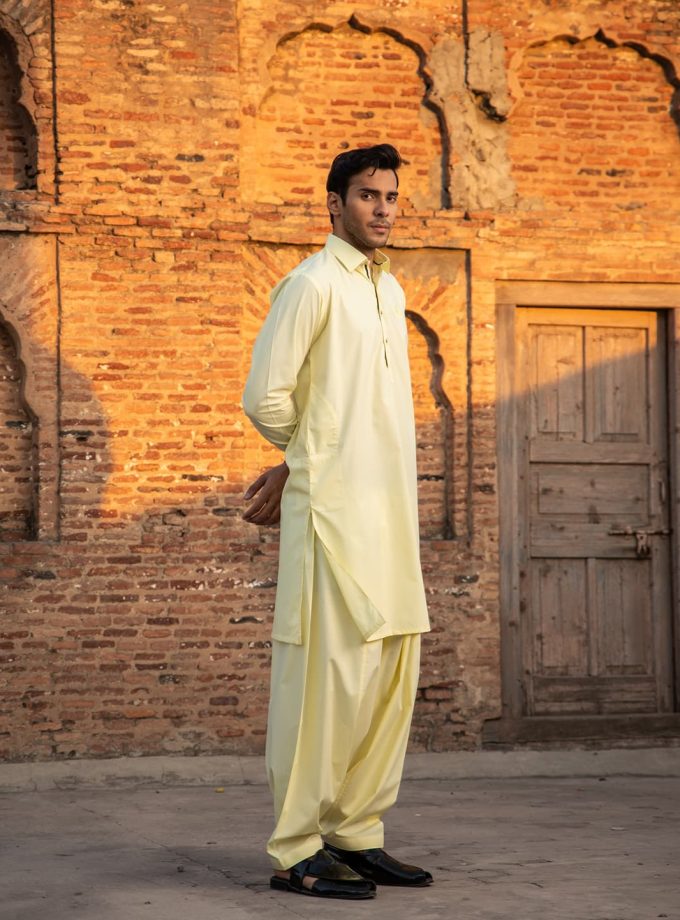 Cotton Blend Shalwaar Kamiz with Subtle Green Detailaing