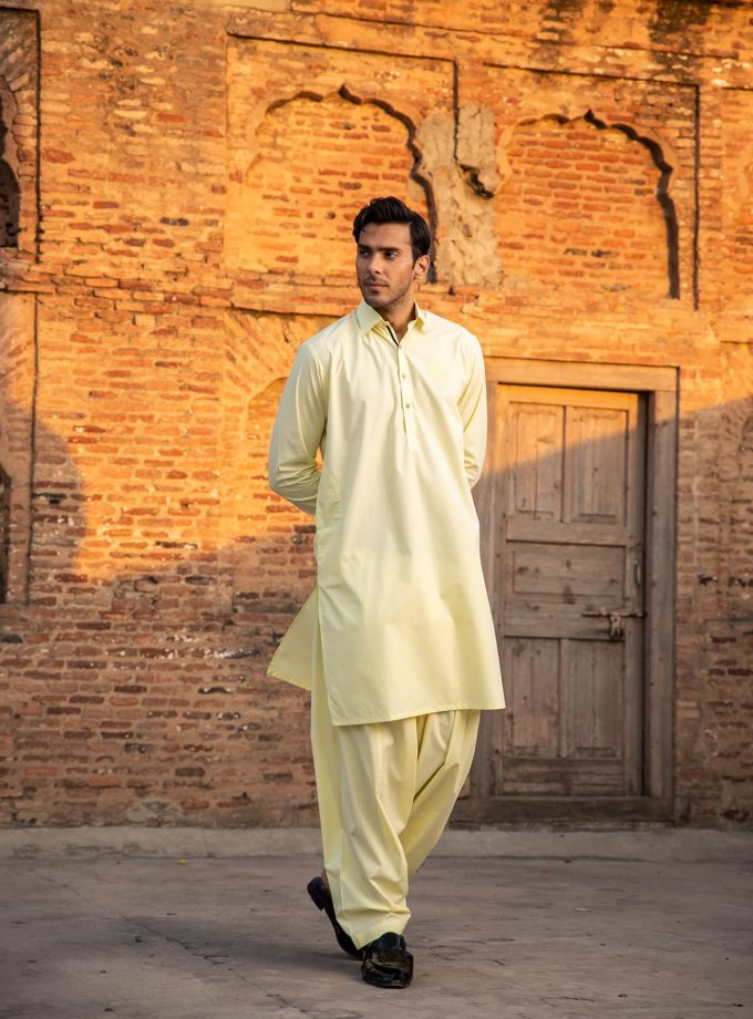 Cotton Blend Shalwaar Kamiz with Subtle Green Detailaing