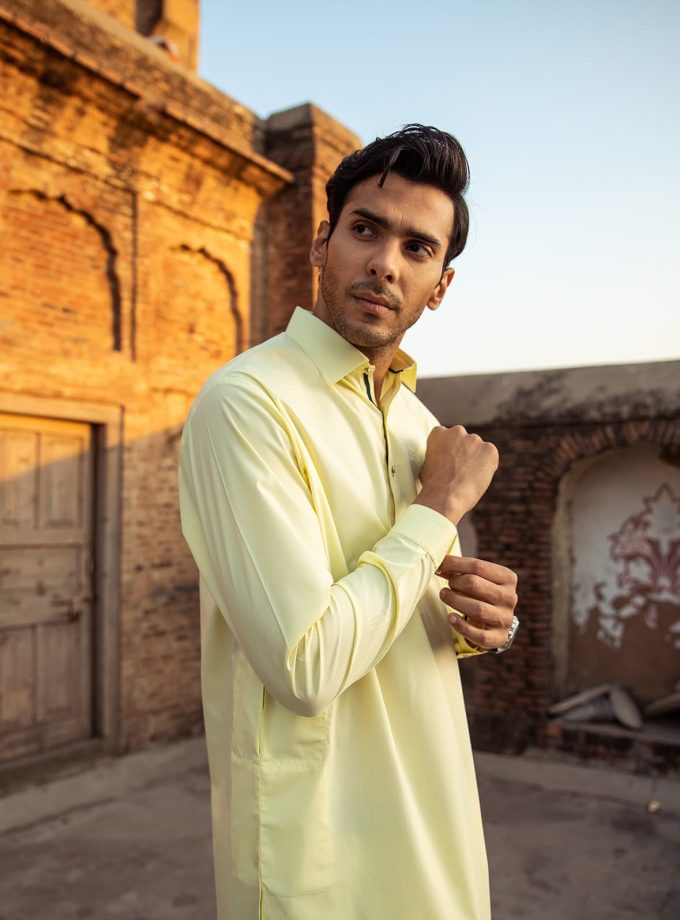 Cotton Blend Shalwaar Kamiz with Subtle Green Detailaing