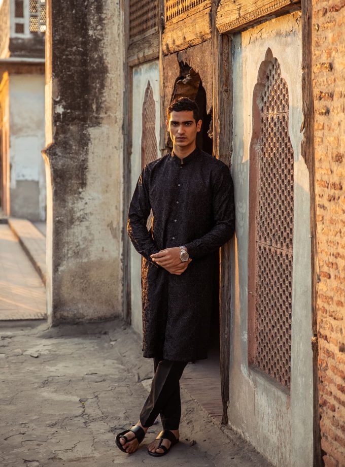 All Over Embroidered Open Front Kamiz