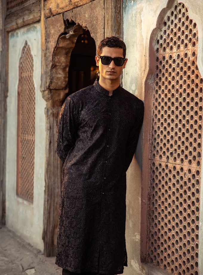 All Over Embroidered Open Front Kamiz