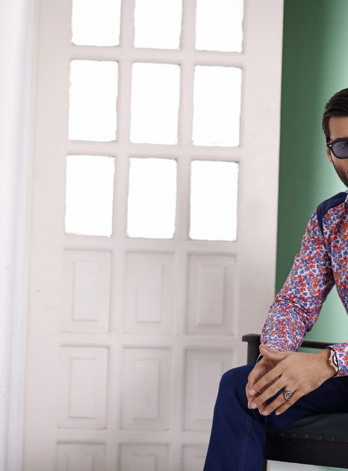 PS 002- Printed Cotton Shirt with Velvet Detailing