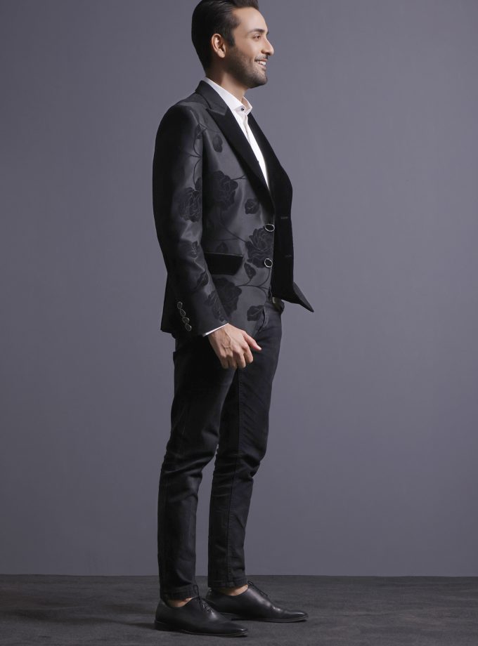 DARK BEAUTY- Black Floral velvet touch Coat